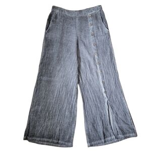 M 100% Cotton Model France High Rise Side Button Wide Leg Pants Boho Pockets